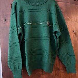 Women’s vintage Celine Dark Green Crewneck Sweater w/ gold stripes. Excellent